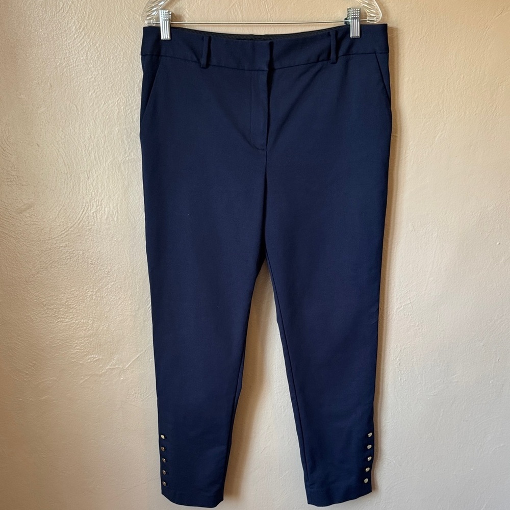 Talbots Navy Hampshire Ankle Pants with Button Detail
